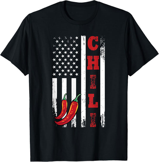 America Chili USA Flag Spicy Red Pepper 4th Of July T-Shirt - T-Shirt | Black