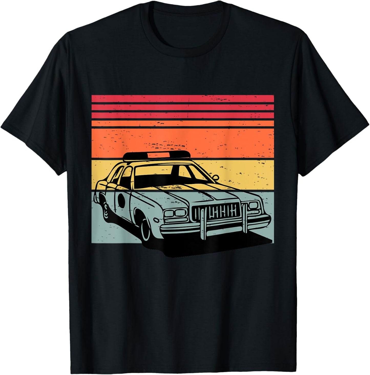 Police Car TV Cop Shows Vintage Retro 70s & 80's Sunset T-Shirt - T-Shirt | Black