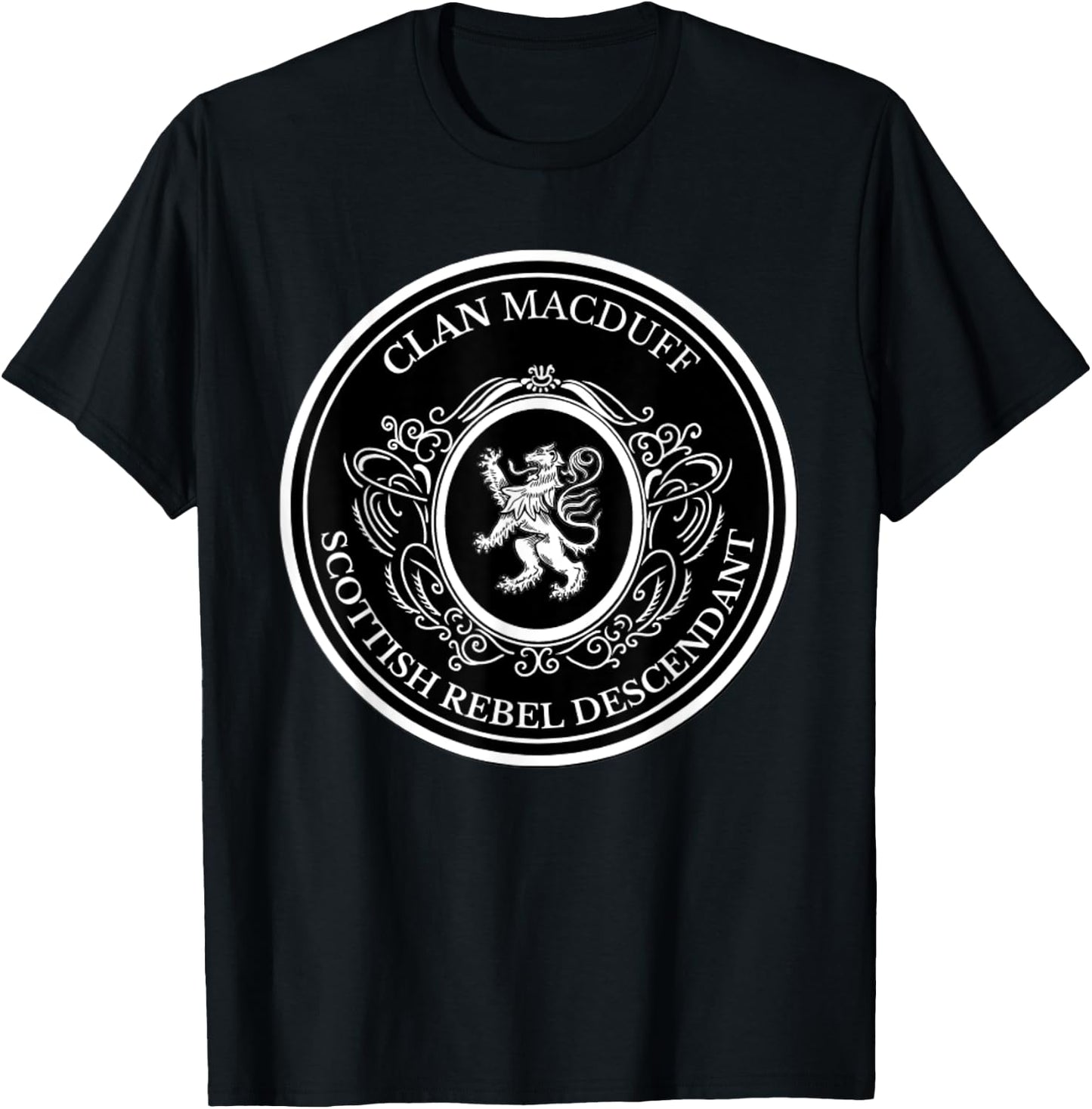 MacDuff Scottish. Clan Scottish Lion Descent T-Shirt - T-Shirt | Black