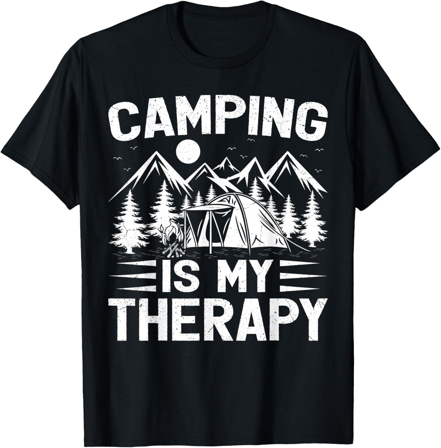 Funny Camper Camping Is My Therapy T-Shirt - T-Shirt | Black