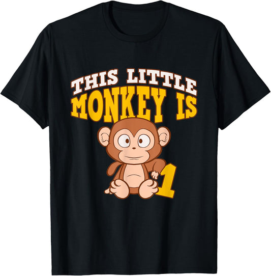 This Little Monkey Is 1 1st Birthday Party Bday Celebrant T-Shirt - T-Shirt | Black