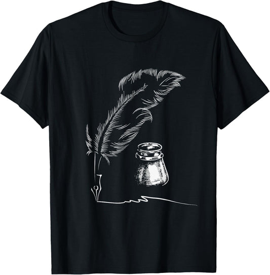 Feather Inkpot - Author Book Writer Novelist Poet Writing Small T-Shirt - T-Shirt | Black