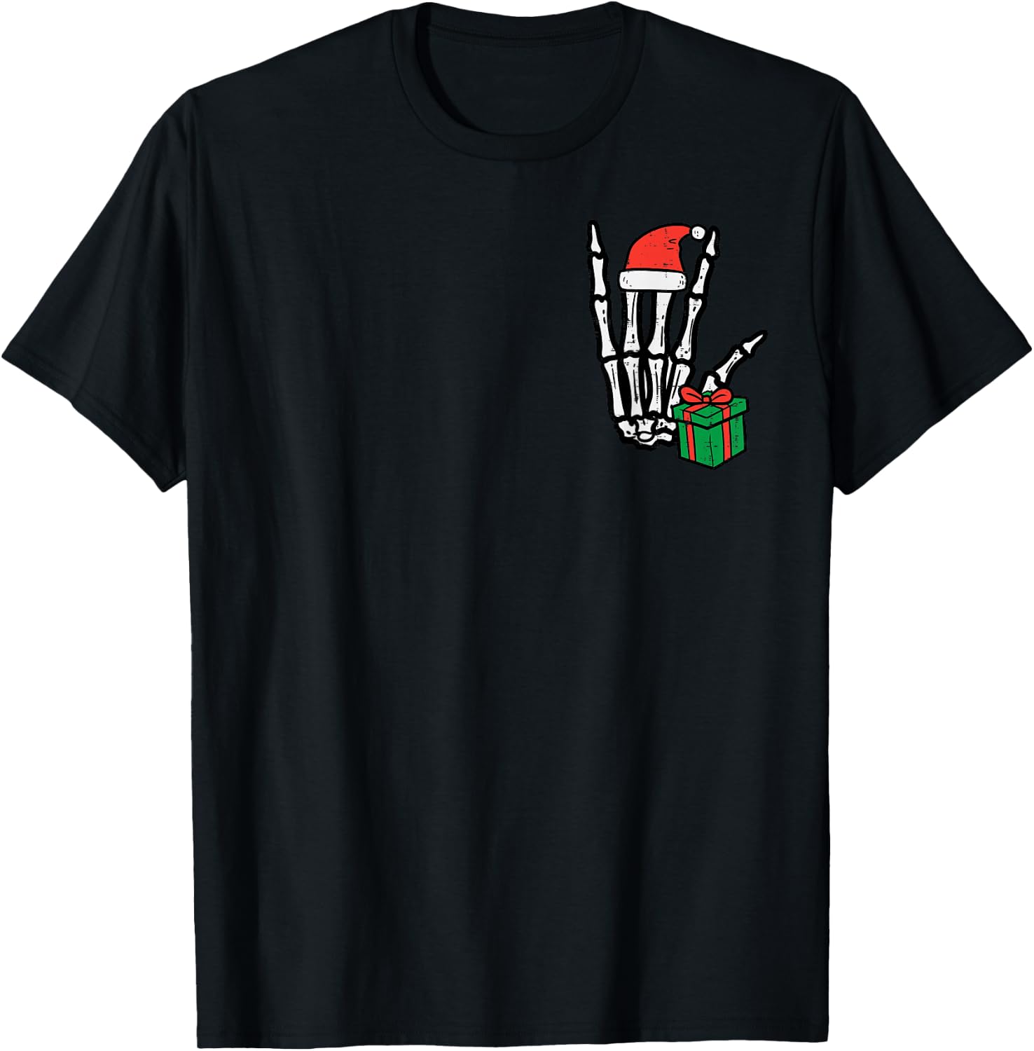 Christmas Rocker Skeleton Hand Pocket Xmas Rock Men Boys Kid T-Shirt - T-Shirt | Black