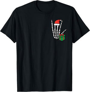 Christmas Rocker Skeleton Hand Pocket Xmas Rock Men Boys Kid T-Shirt - T-Shirt | Black