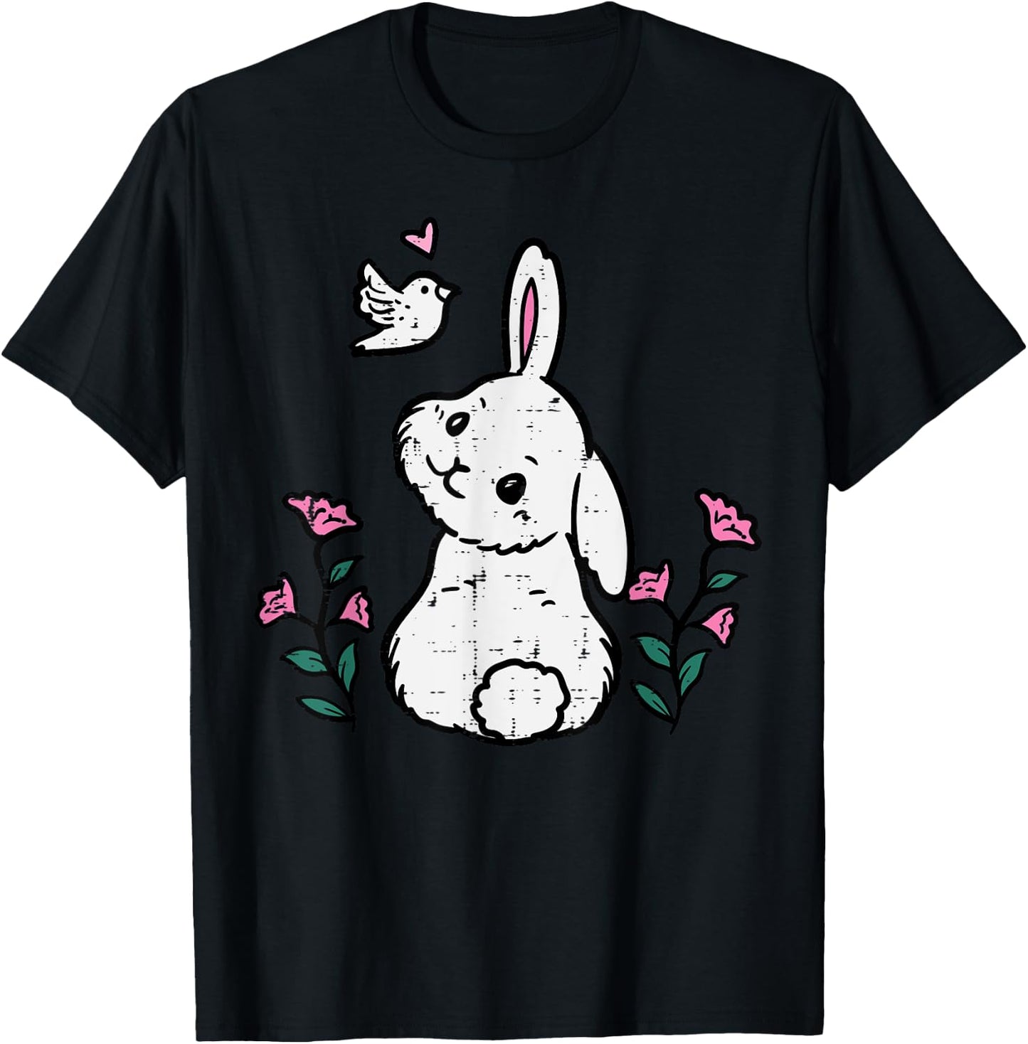 Bunny Bird Flowers Easter Spring Rabbit Women Girls Kids T-Shirt - T-Shirt | Black