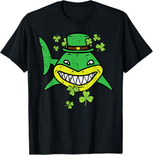 St Patricks Day Shark Saint Paddys Pattys Irish Men Boys Kid T-Shirt - T-Shirt | Black
