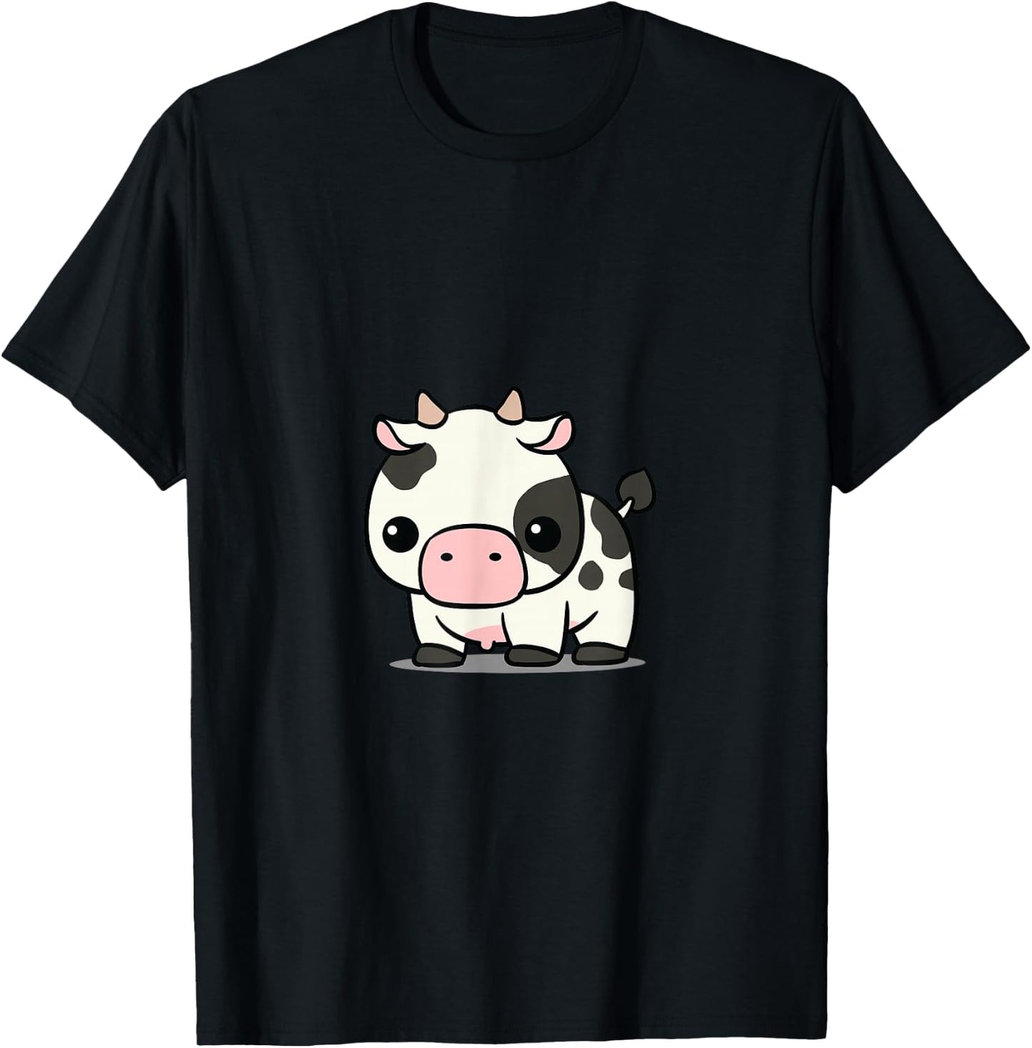 Chibi Kawaii Cow Farmer Farm Animal Lover T-Shirt - T-Shirt | Black
