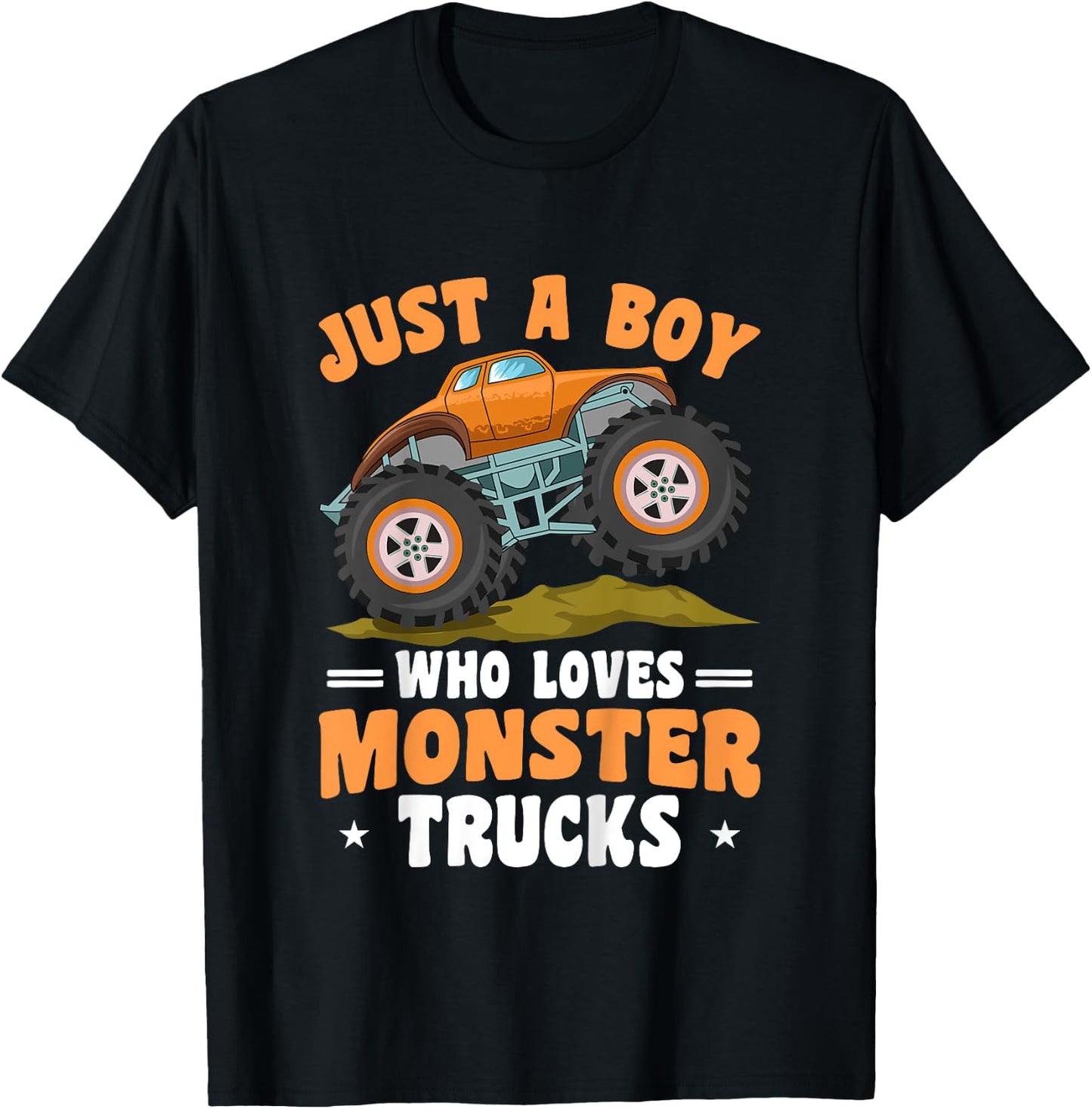 Kids Toddler Just A Boy Who Loves Monster Trucks T-Shirt - T-Shirt | Black