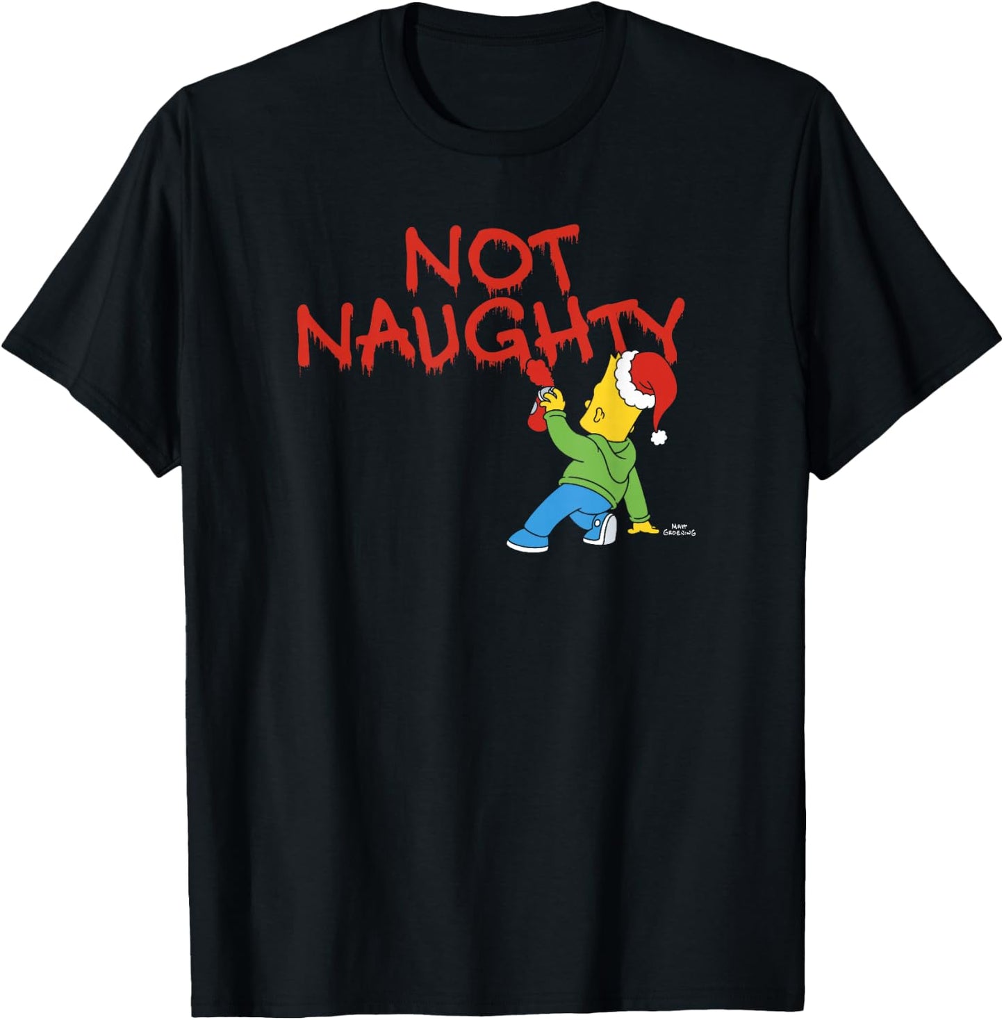 The Simpsons Christmas Bart Graffiti Not Naughty V2 T-Shirt - T-Shirt | Black