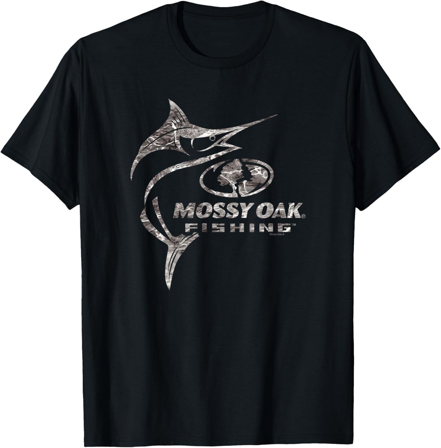 Mossy Oak Fishing Marlin Target Ocean Outdoors Grey Logo T-Shirt - T-Shirt | Black