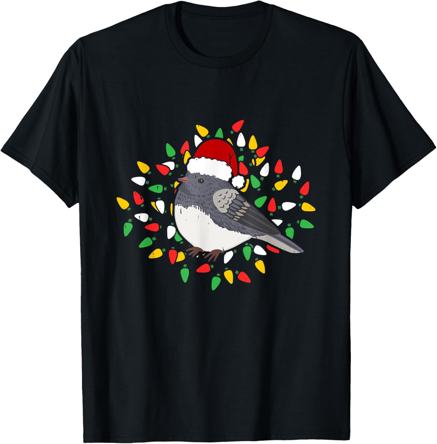 Holiday Xmas Santa Hat Dark Eyed Junco Bird Christmas T-Shirt - T-Shirt | Black