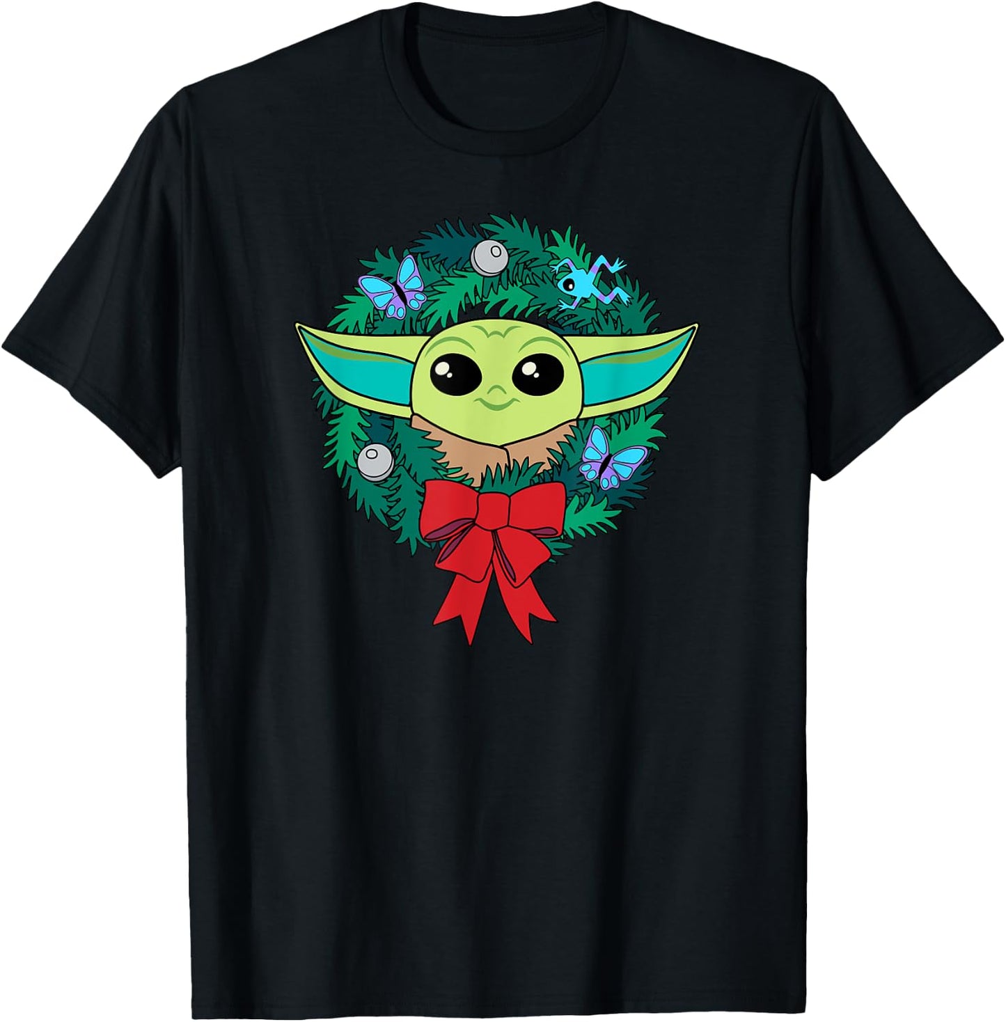 Amazon Essentials The Mandalorian Grogu Holiday Christmas Wreath T-Shirt - T-Shirt | Black