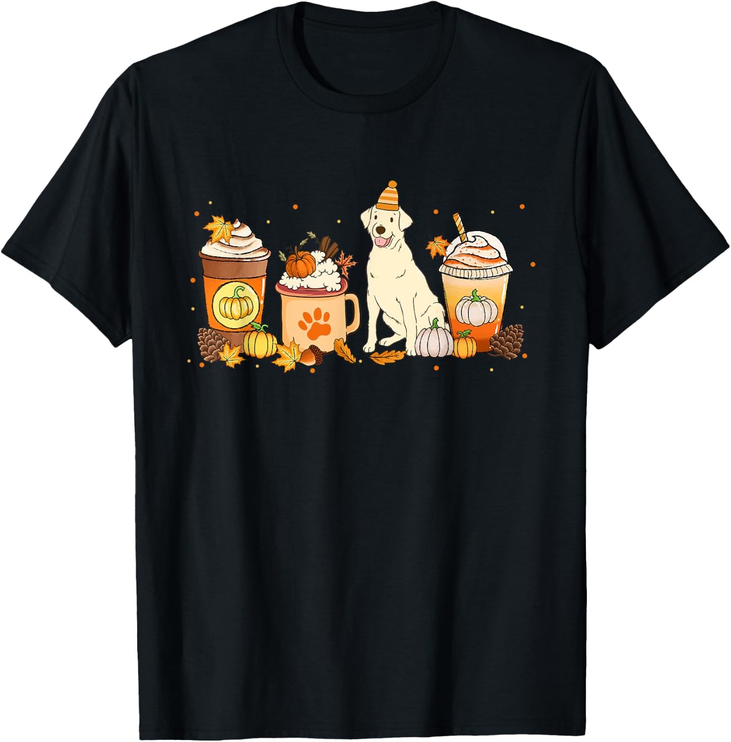Labrador Retriever Coffee Pumpkin Spice Fall Thanksgiving T-Shirt - T-Shirt | Black