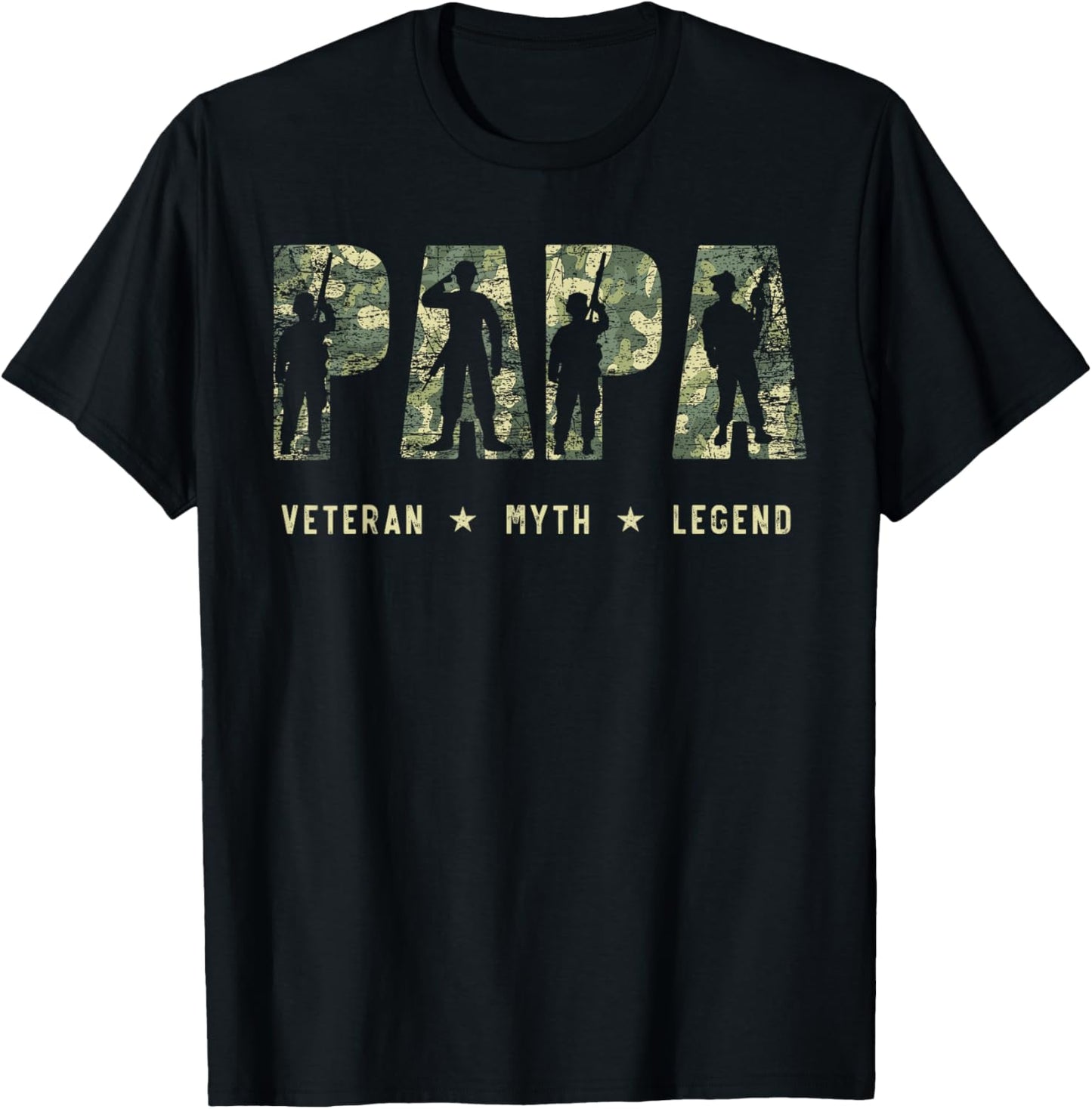 Papa Veteran Myth Legend American Flag Father's Day T-Shirt - T-Shirt | Black