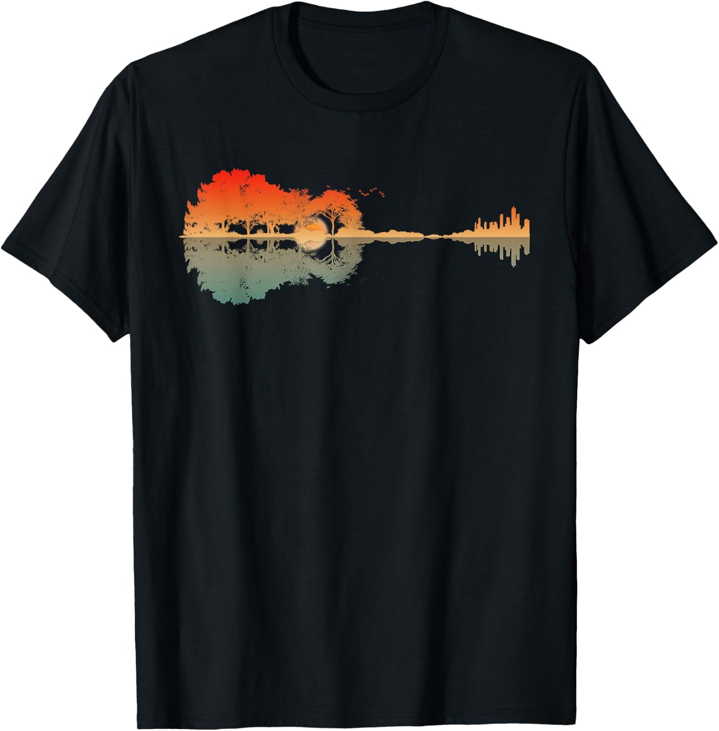 Vintage Guitar Forest Music Guitar Lover Guitarist Men Women T-Shirt - T-Shirt | Black