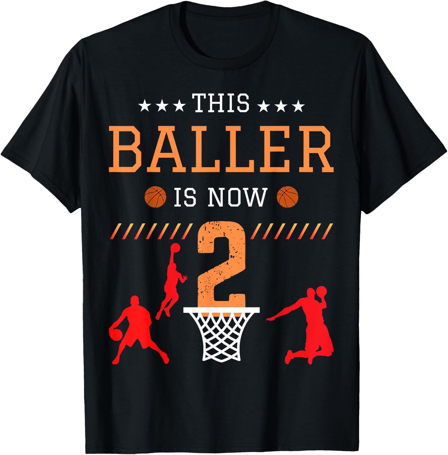 This Baller Is Now 2 Basketball Lover Funny 2th Birthday T-Shirt - T-Shirt | Black