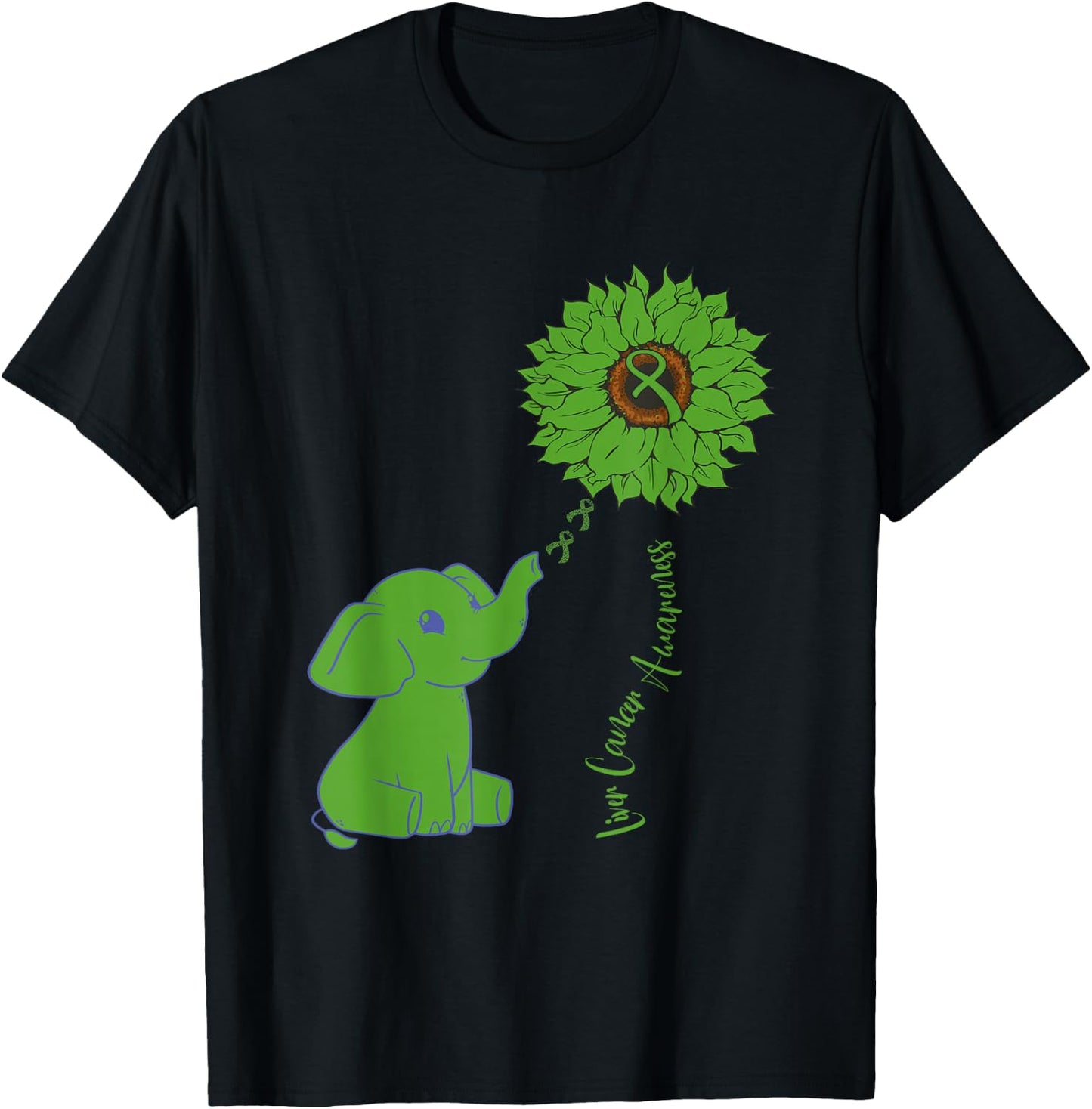 Elephant Sunflower Ribbon Liver Cancer Awareness Warrior T-Shirt - T-Shirt | Black