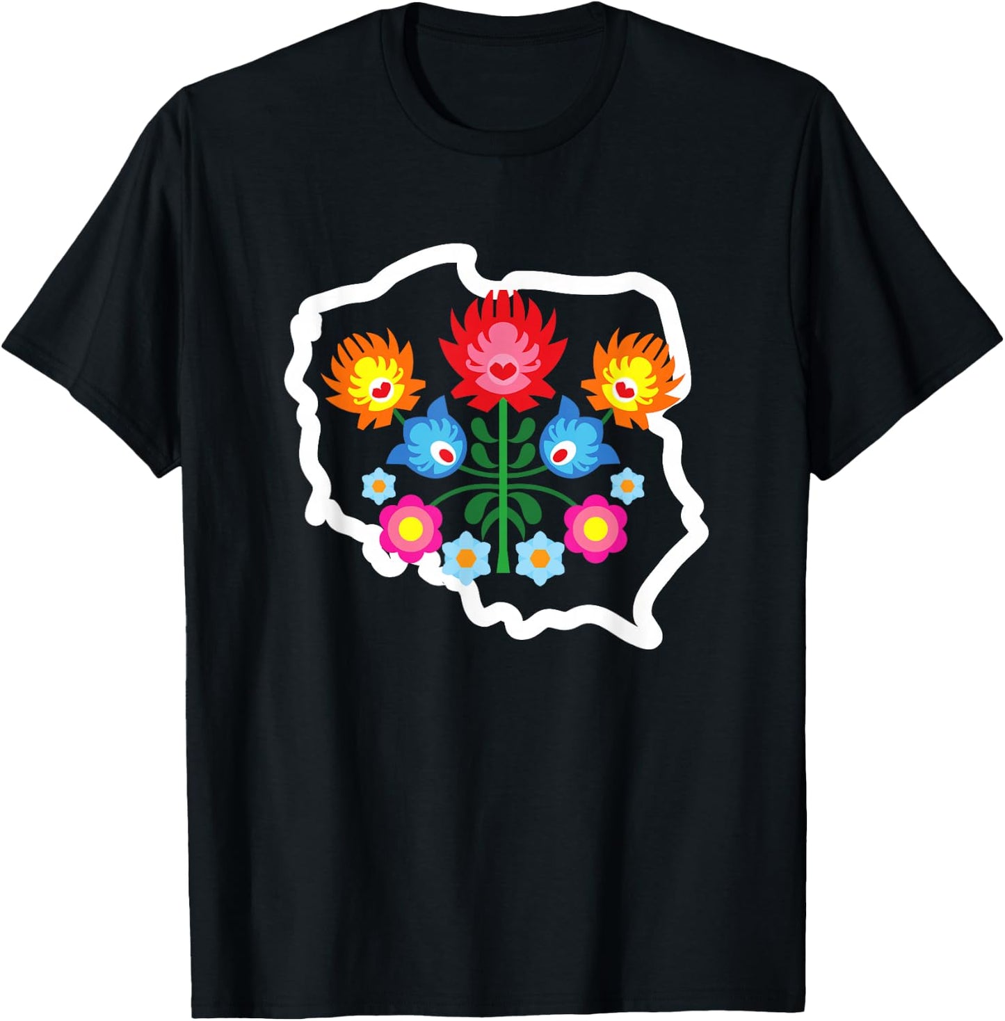 Polish Folk Flower Art Poland Polska Polish Pride Souvenir T-Shirt - T-Shirt | Black