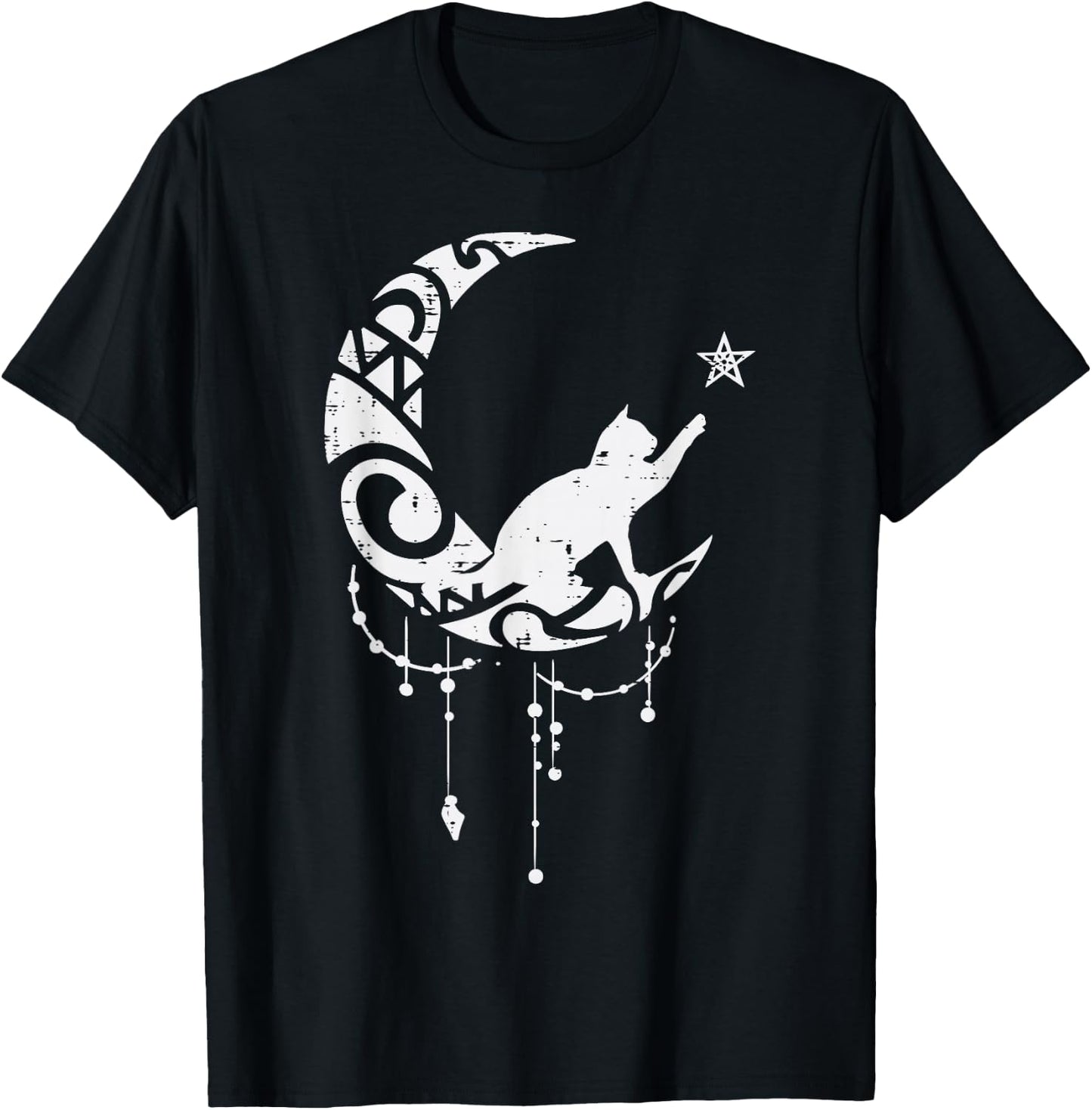 Crescent Moon Cat Star Mystical Celestial Women Girls Kids T-Shirt - T-Shirt | Black