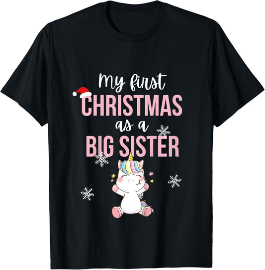 Kids My First One As A Big Sister Promoted Christmas Unicorn T-Shirt - T-Shirt | Black