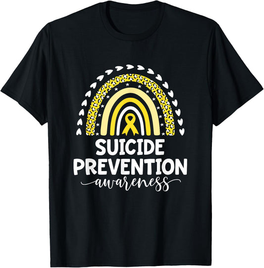 Yellow Rainbow Ribbon Support Suicide Prevention Awareness T-Shirt - T-Shirt | Black