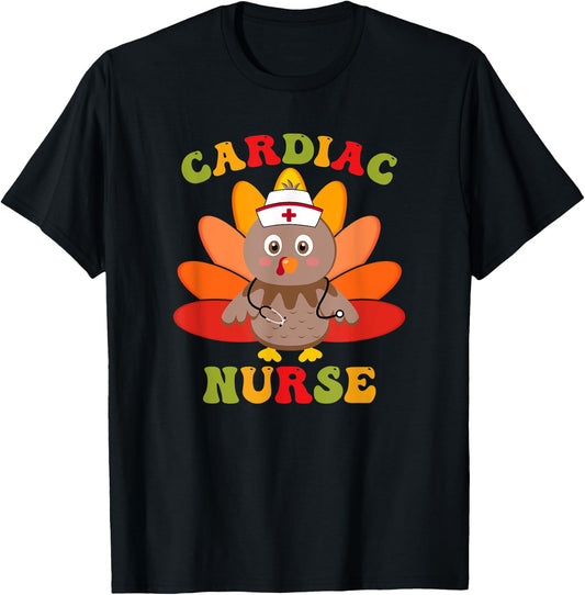 Cardiac Nurse Turkey Stethoscope Thanksgiving Cardiology T-Shirt - T-Shirt | Black