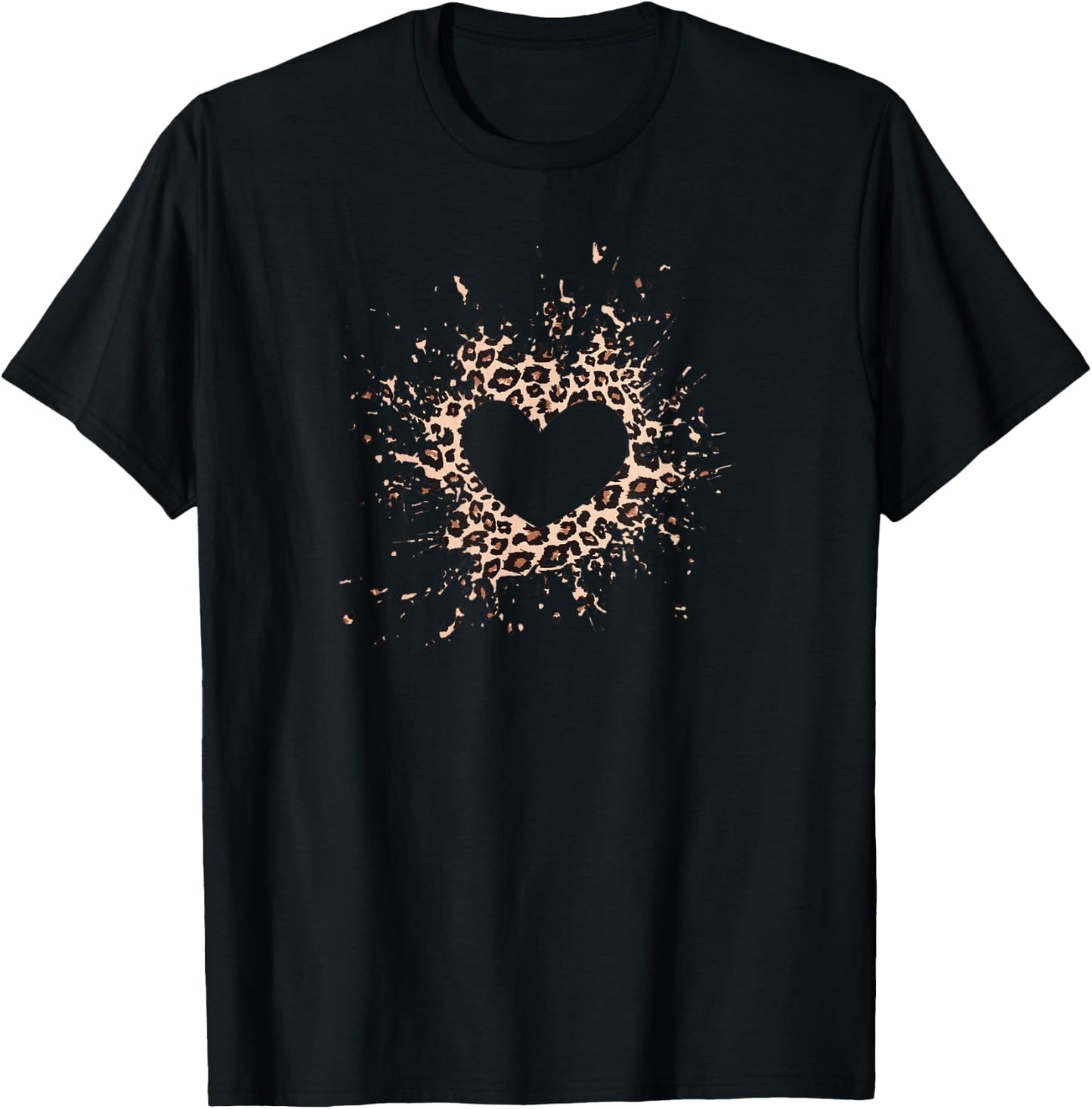 Animal Print Heart Splatter Design T-Shirt - T-Shirt | Black