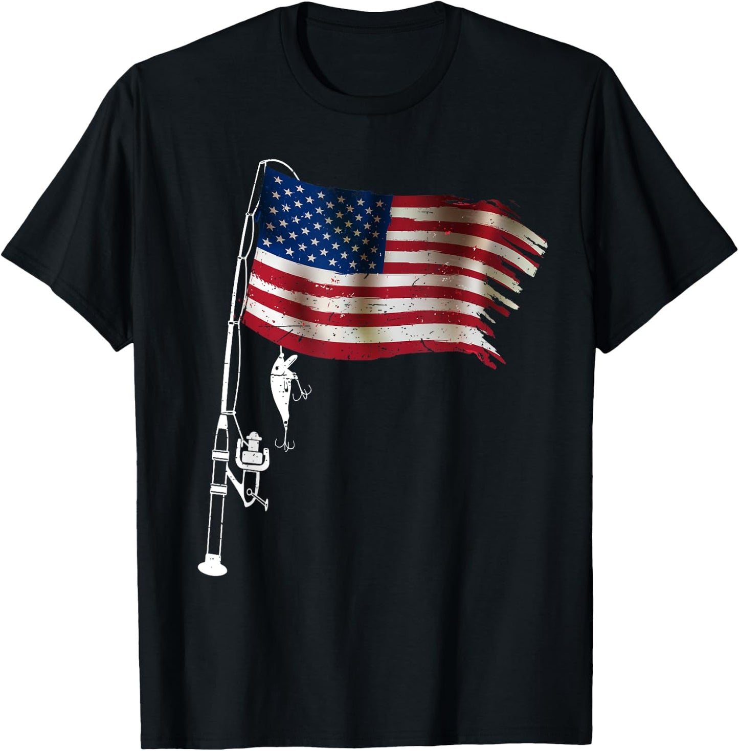 American Flag Fishing-Shirt 4th July Men Boy Patriotic Dad T-Shirt - T-Shirt | Black