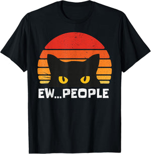 Ew People Retro Funny Black Cat Gifts Anti Social Men Women T-Shirt - T-Shirt | Black