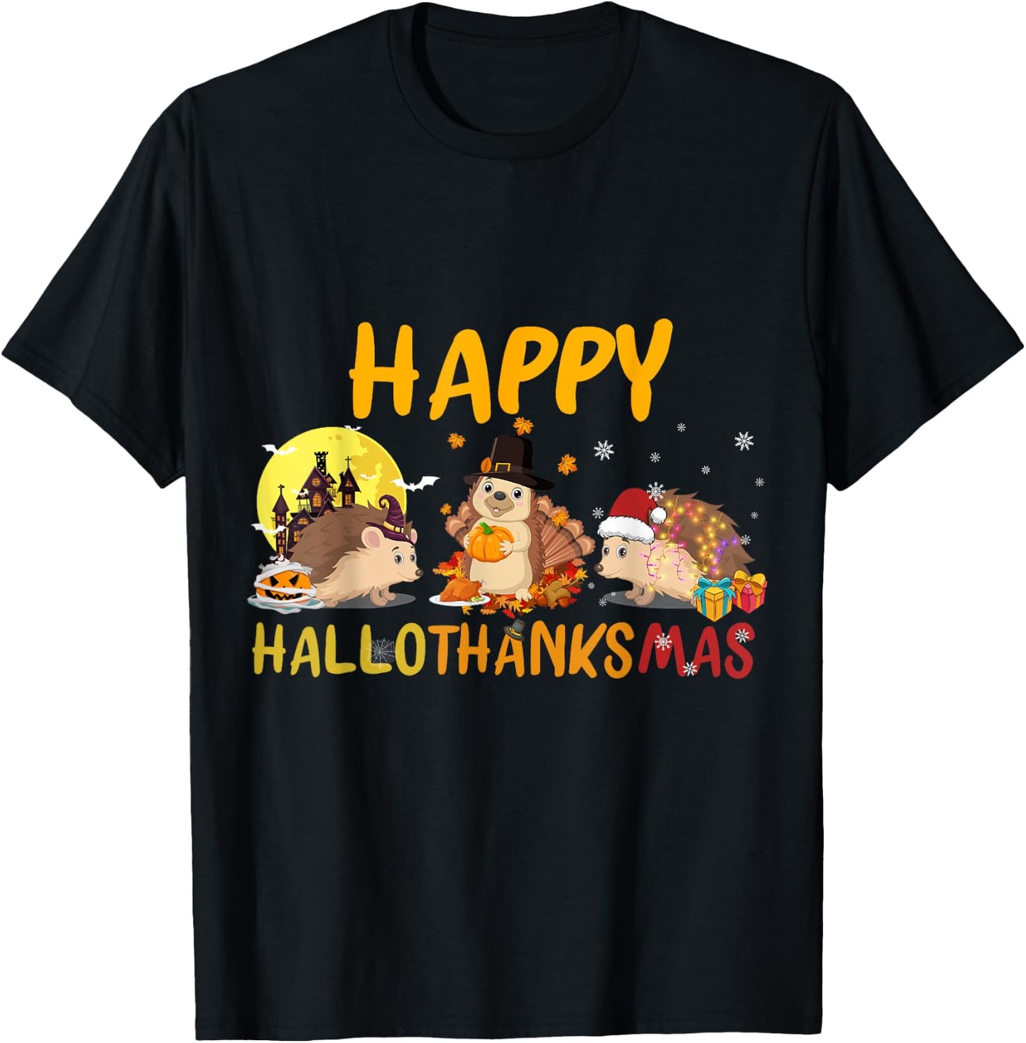 Hedgehog Happy Fall Autumn Christmas Halloween Thanksgiving T-Shirt - T-Shirt | Black