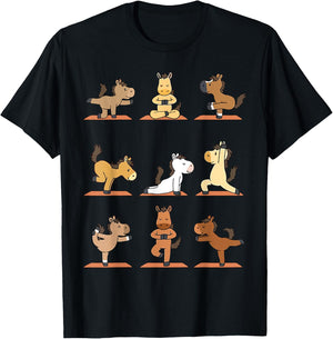 Funny Horses Yoga Horse Namaste Horse Exercise T-Shirt - T-Shirt | Black