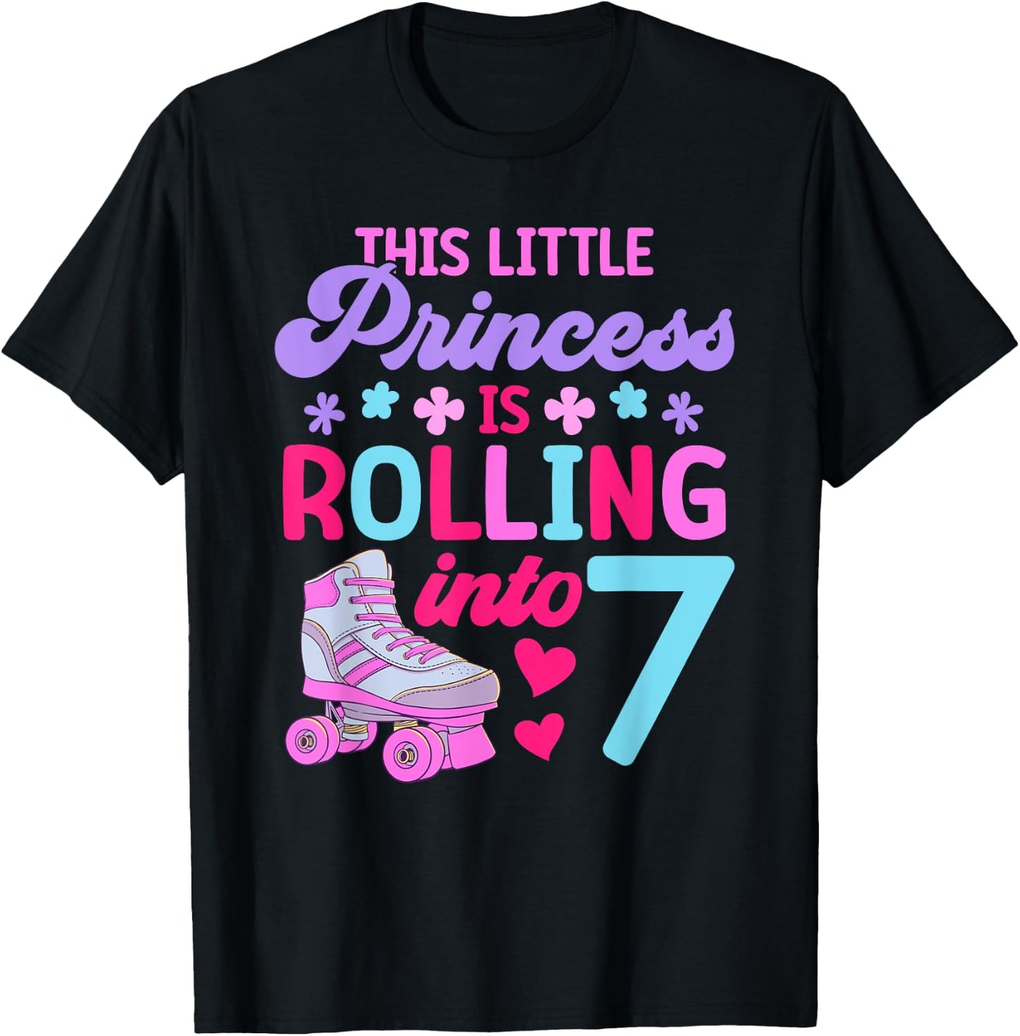 Rolling into 7 Girls 7th Birthday Roller Skates T-Shirt - T-Shirt | Black