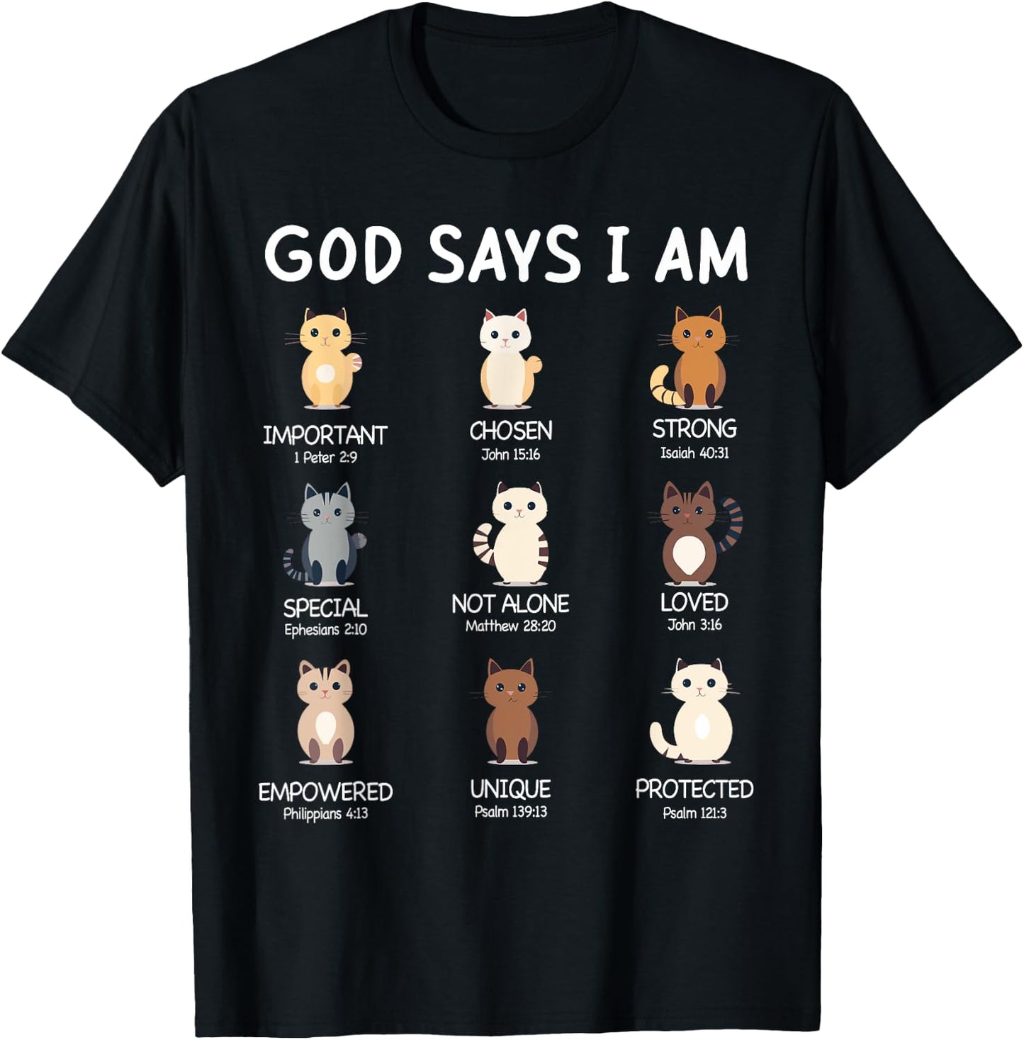 Cute God Says I Am Cat Lover Funny Christian Kids Girls T-Shirt - T-Shirt | Black