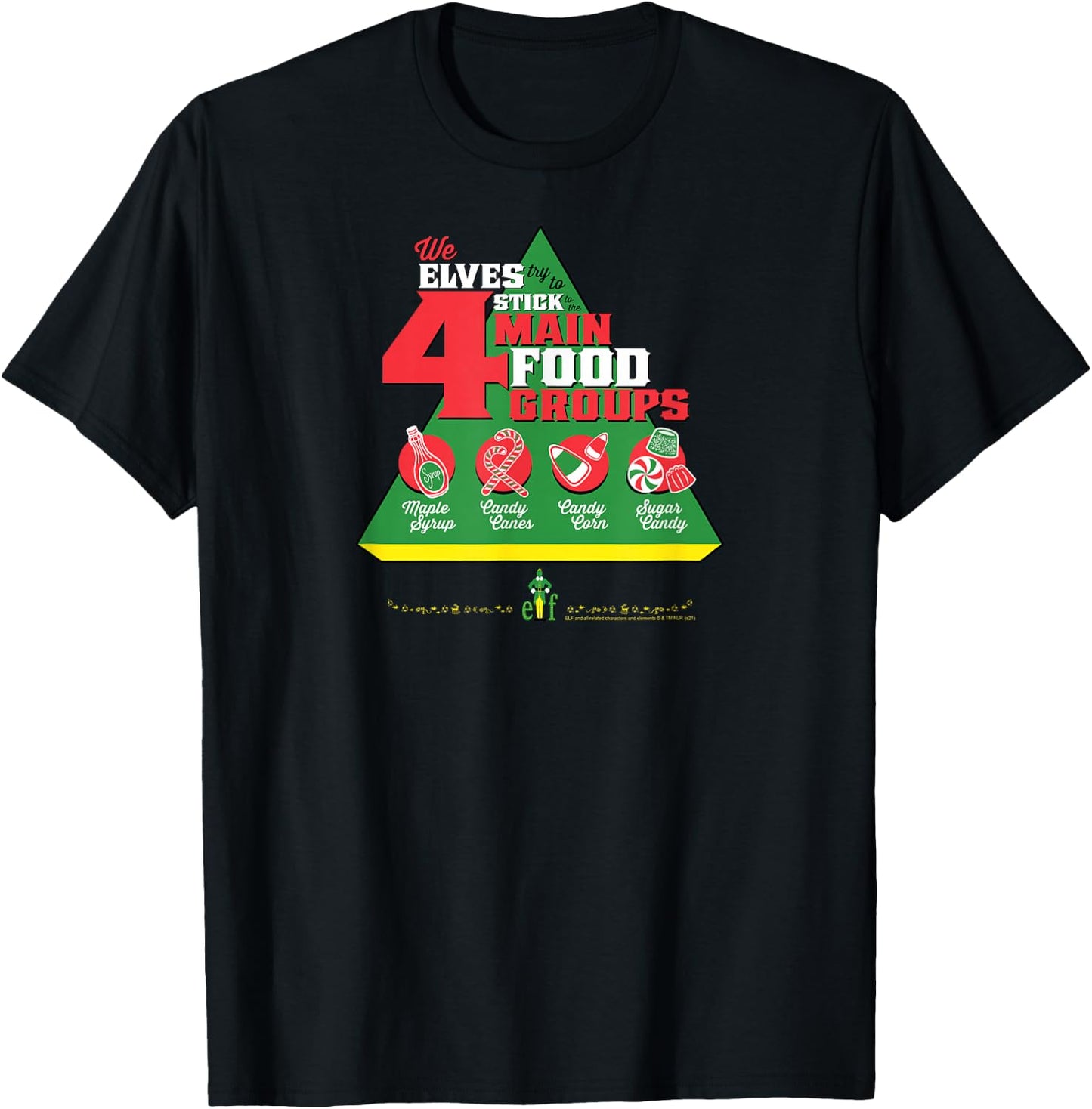 Elf Food Groups Food Pyramid Funny Christmas T-Shirt - T-Shirt | Black