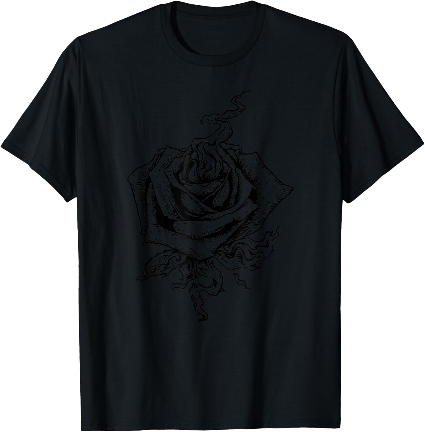 Black Rose Dark Aesthetic Soft Grunge Punk Goth Indie Fire T-Shirt - T-Shirt | Black