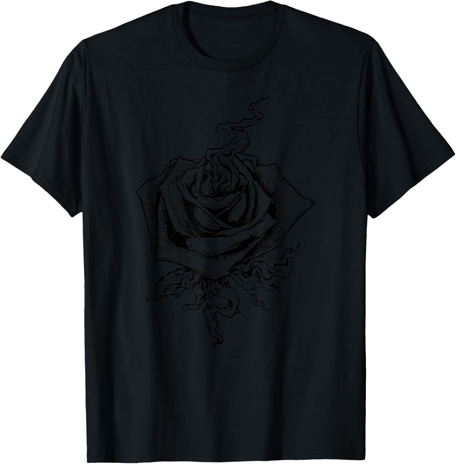 Black Rose Dark Aesthetic Soft Grunge Punk Goth Indie Fire T-Shirt - T-Shirt | Black