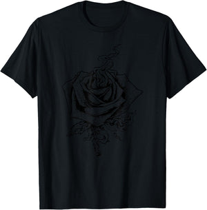 Black Rose Dark Aesthetic Soft Grunge Punk Goth Indie Fire T-Shirt - T-Shirt | Black