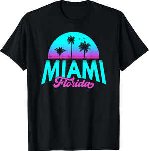 Miami Florida Retro Vintage Sunset T-Shirt - T-Shirt | Black