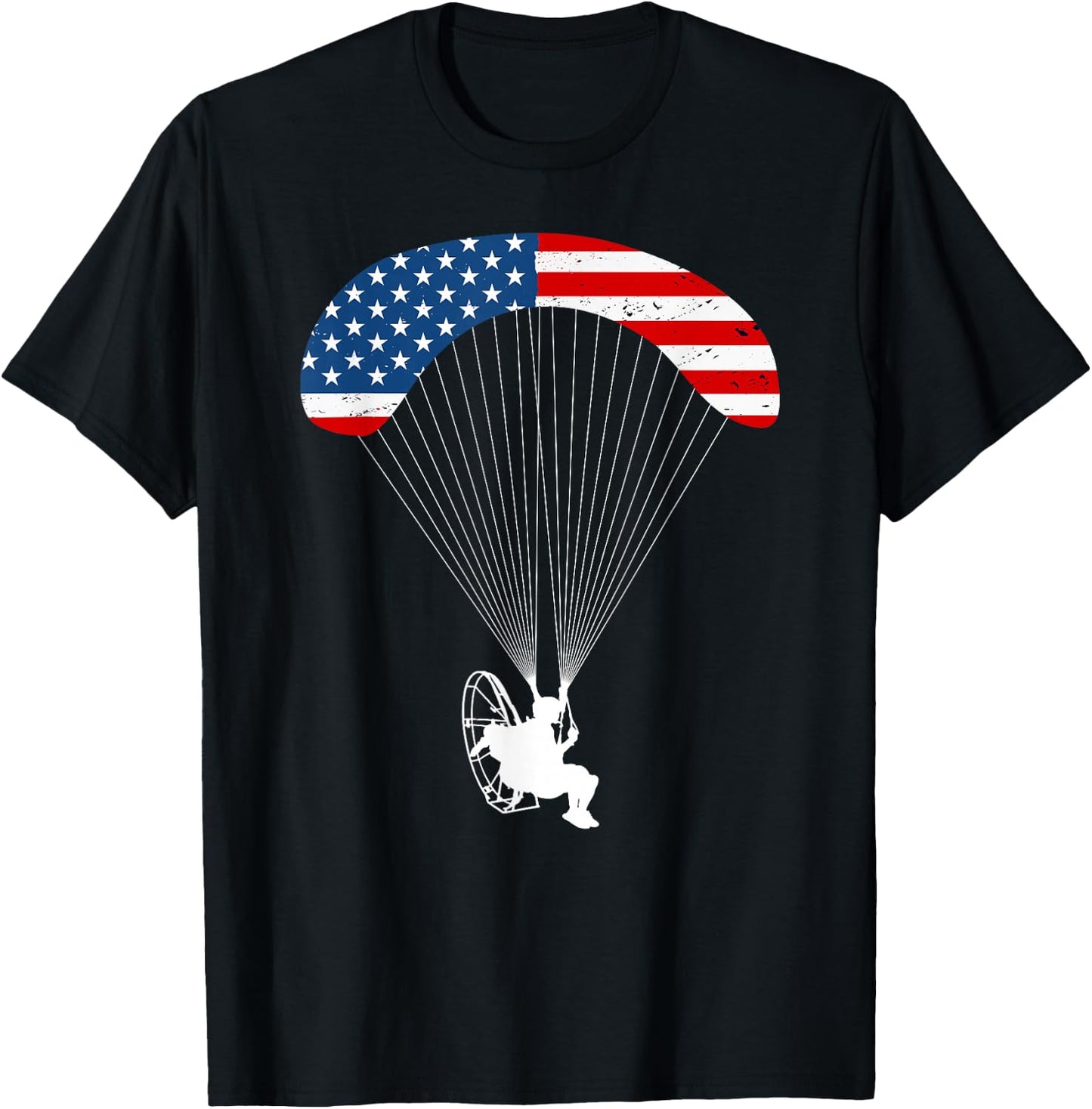 Paramotor Pilot USA American Flag Vintage Paramotor T-Shirt - T-Shirt | Black