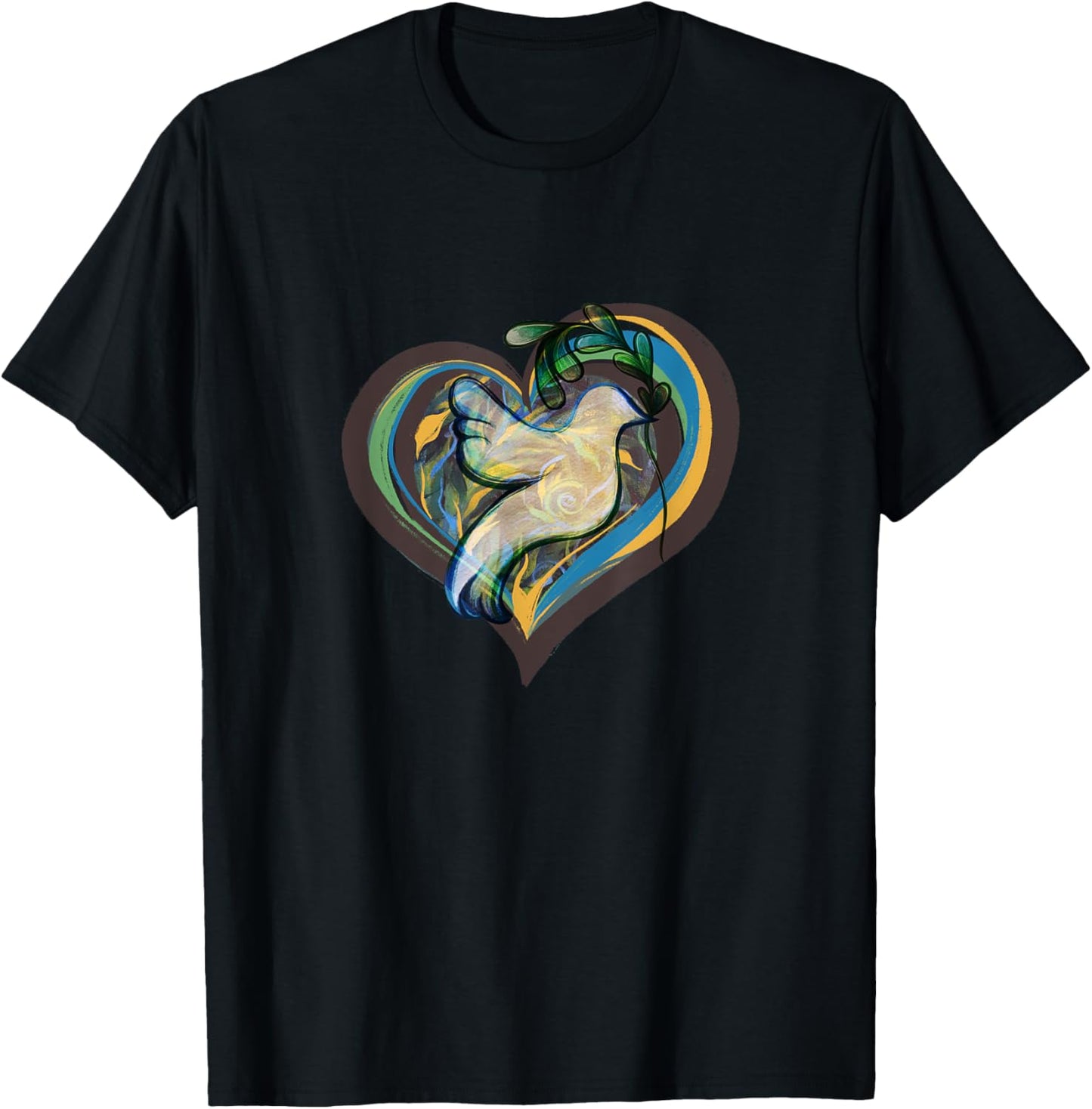 CAT -Kids Peace , Black, Small, Short Sleeve, , Classic Fit, Modern Peace Theme, Bird, Hearts, All Seasons, 1 Count, 0 Pockets, Stretchable, Adults T-Shirt - T-Shirt | Black