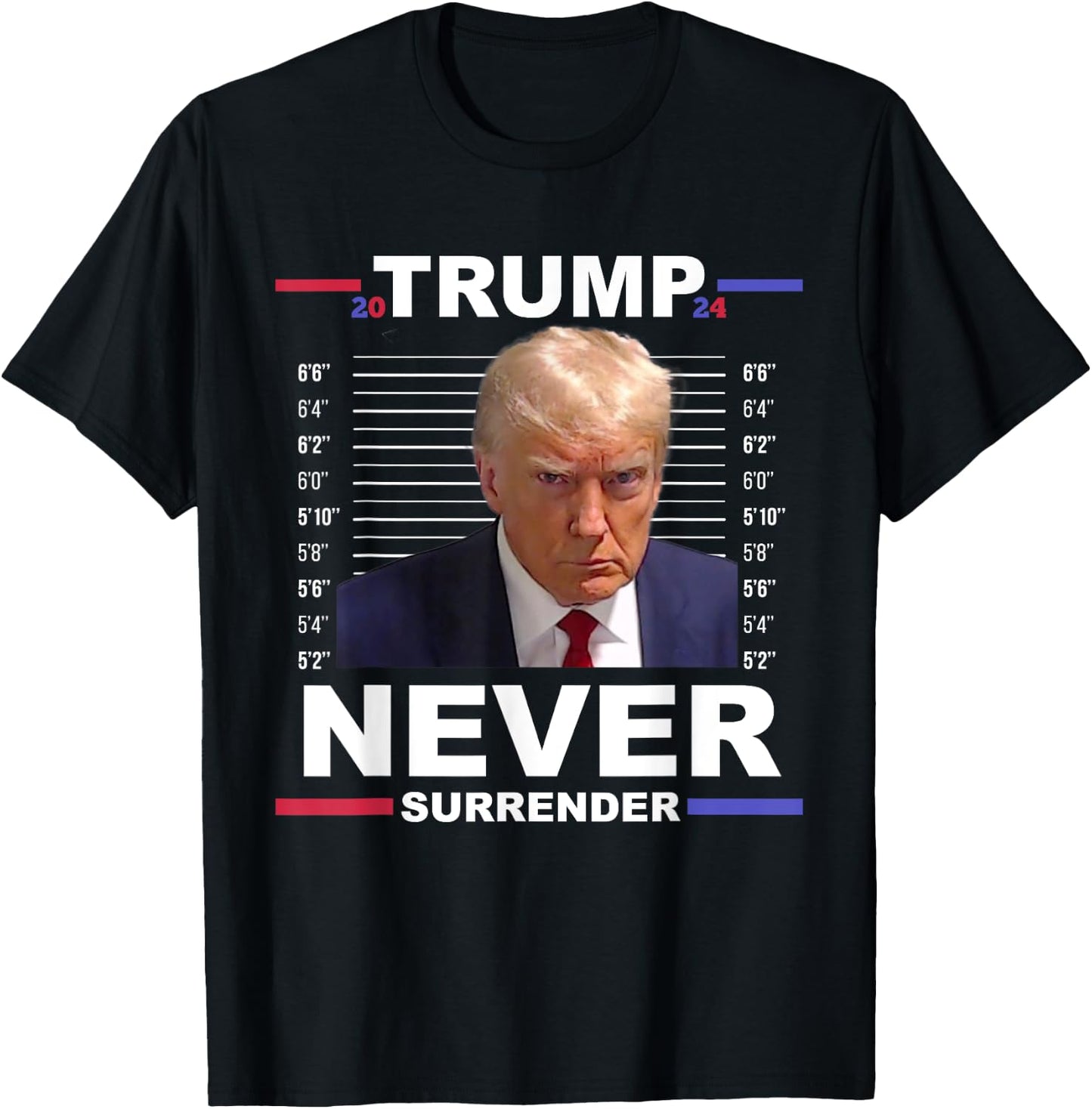 Trump Mug Shot Never Surrender Trump 2024 Pro Trump T-Shirt - T-Shirt | Black