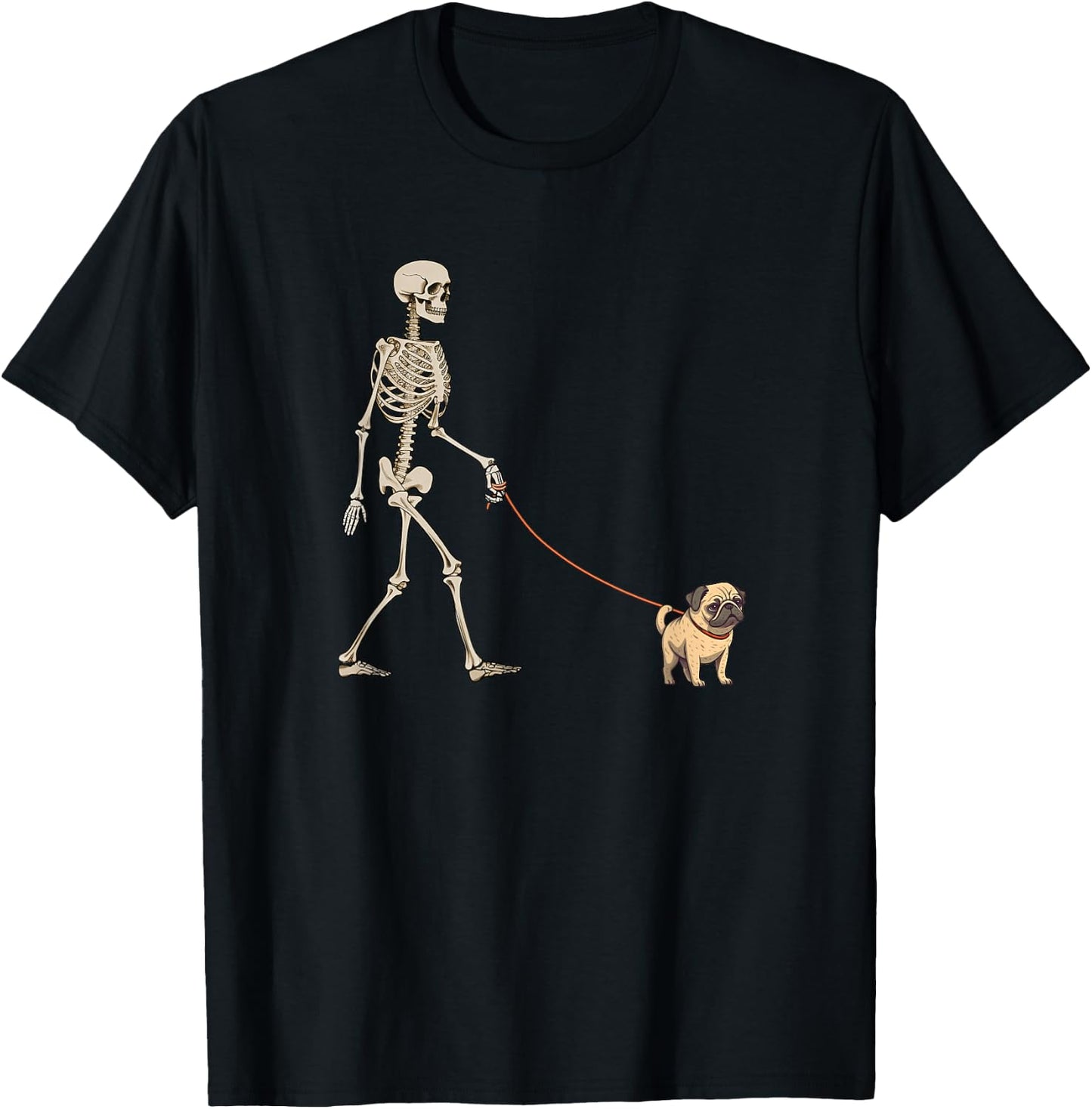 Funny Pug Skeleton Dog Walking Halloween Dog T-Shirt - T-Shirt | Black