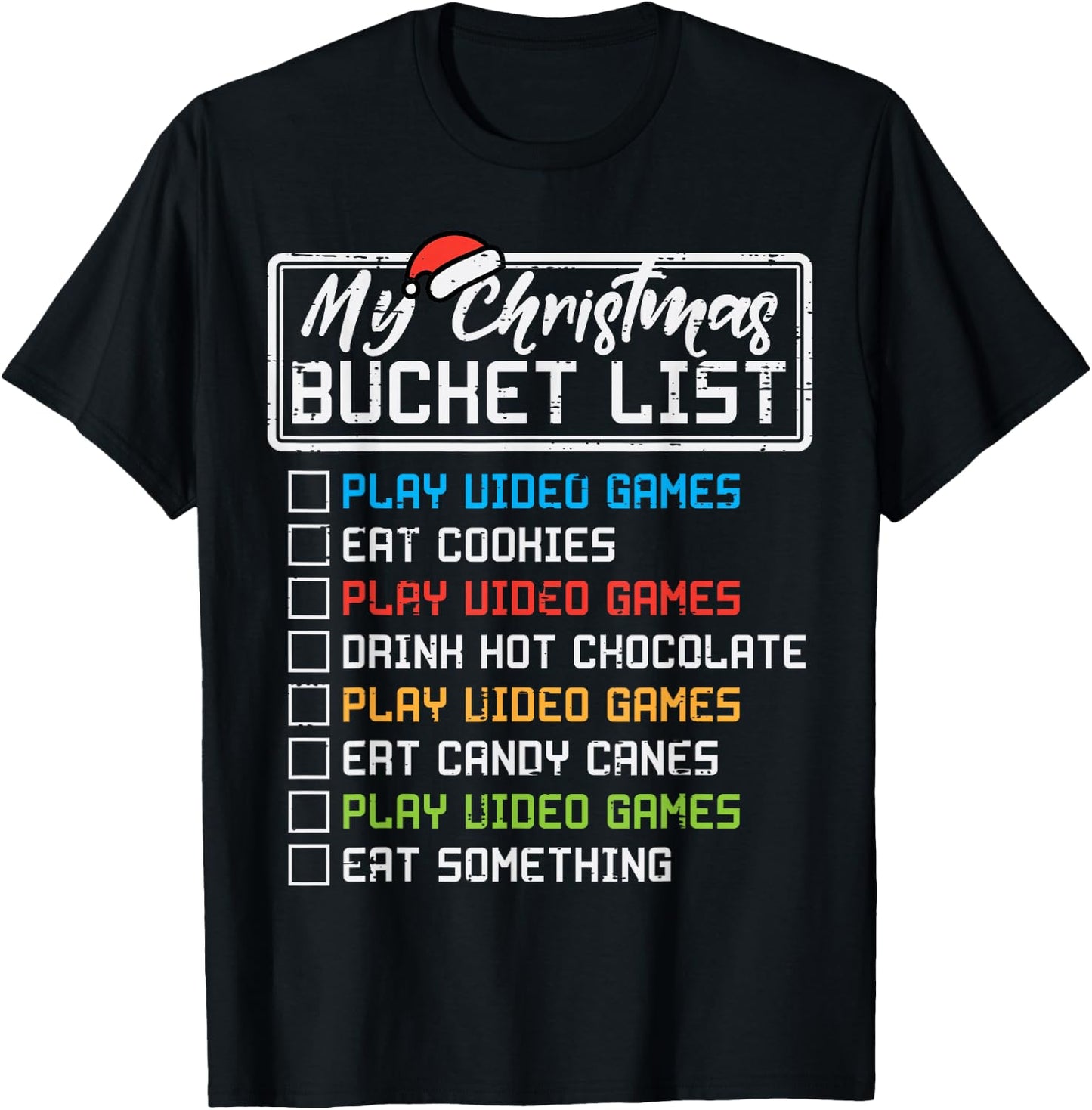 Christmas Bucket List Video Games Xmas Gamer Boys Kids Men T-Shirt - T-Shirt | Black