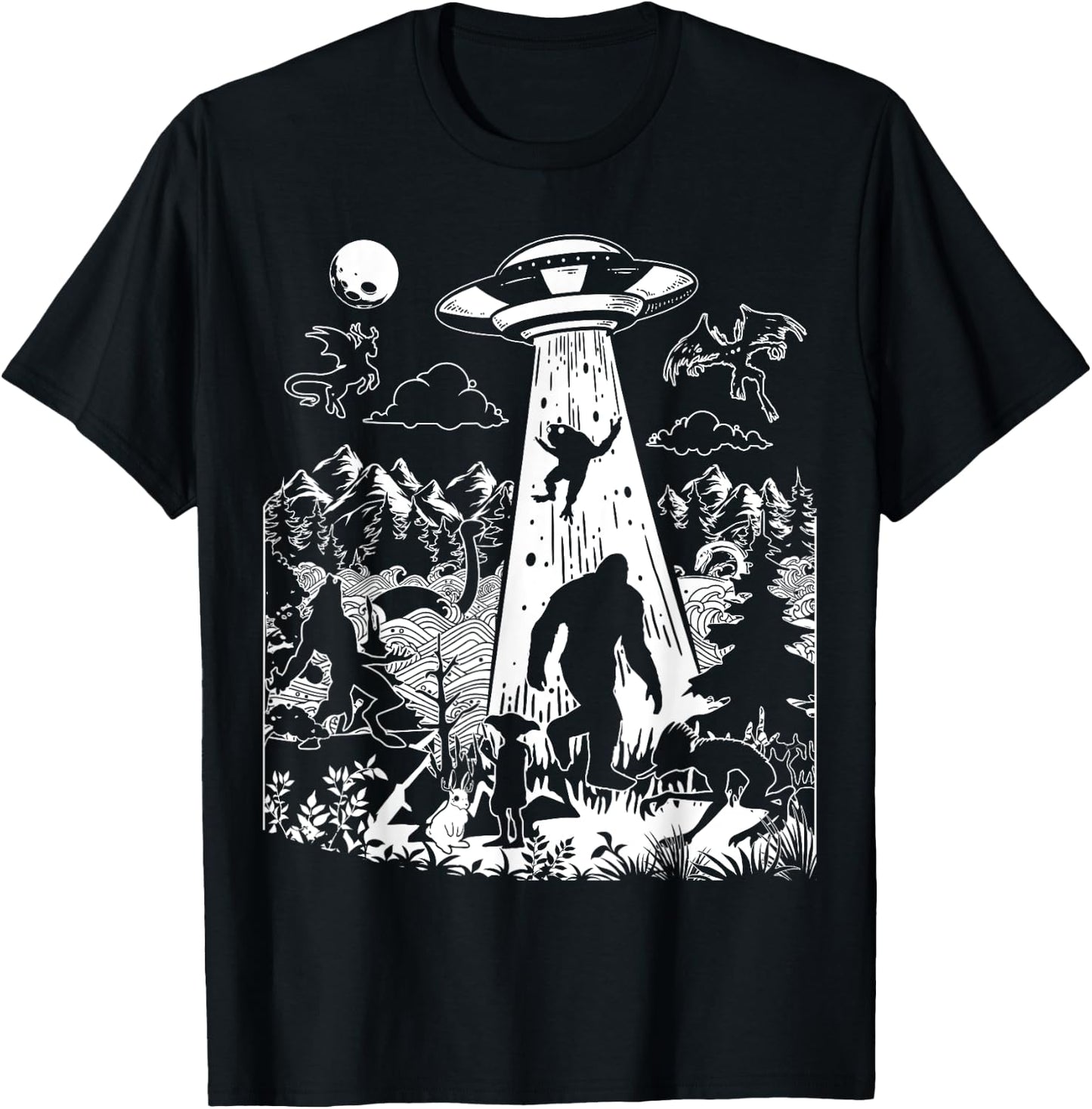 Mothman Bigfoot Dogman Alien Loch Ness All Cryptid Monsters T-Shirt - T-Shirt | Black