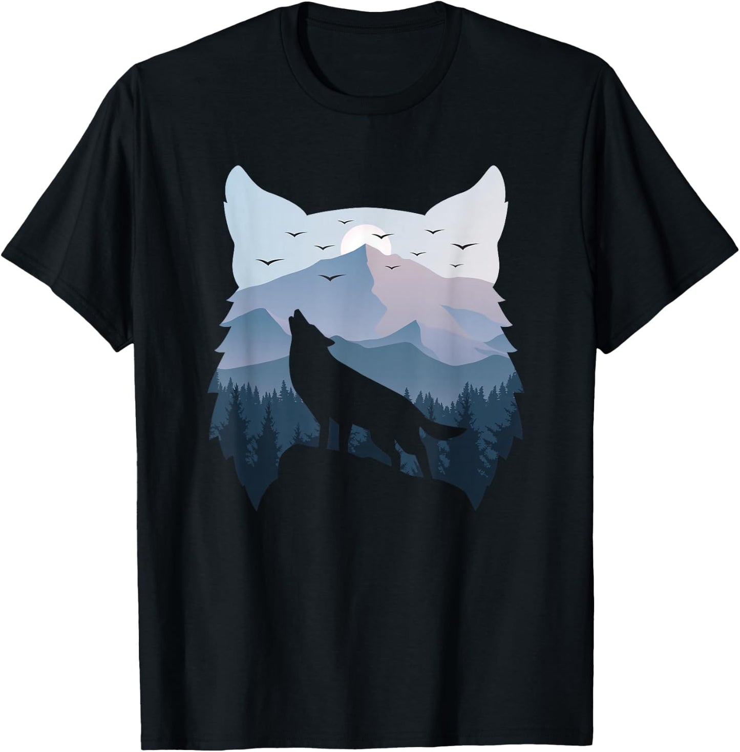 Wolf Landscape Mountain Wildlife Animal Nature Men Women T-Shirt - T-Shirt | Black