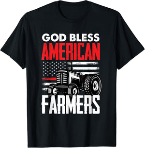 God Bless American Farmers Patriotic US Flag Farmer T-Shirt - T-Shirt | Black