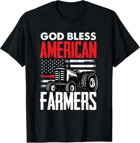 God Bless American Farmers Patriotic US Flag Farmer T-Shirt - T-Shirt | Black