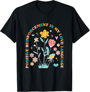 ABA Therapist Love Language Behavior Analyst RBT Floral T-Shirt - T-Shirt | Black