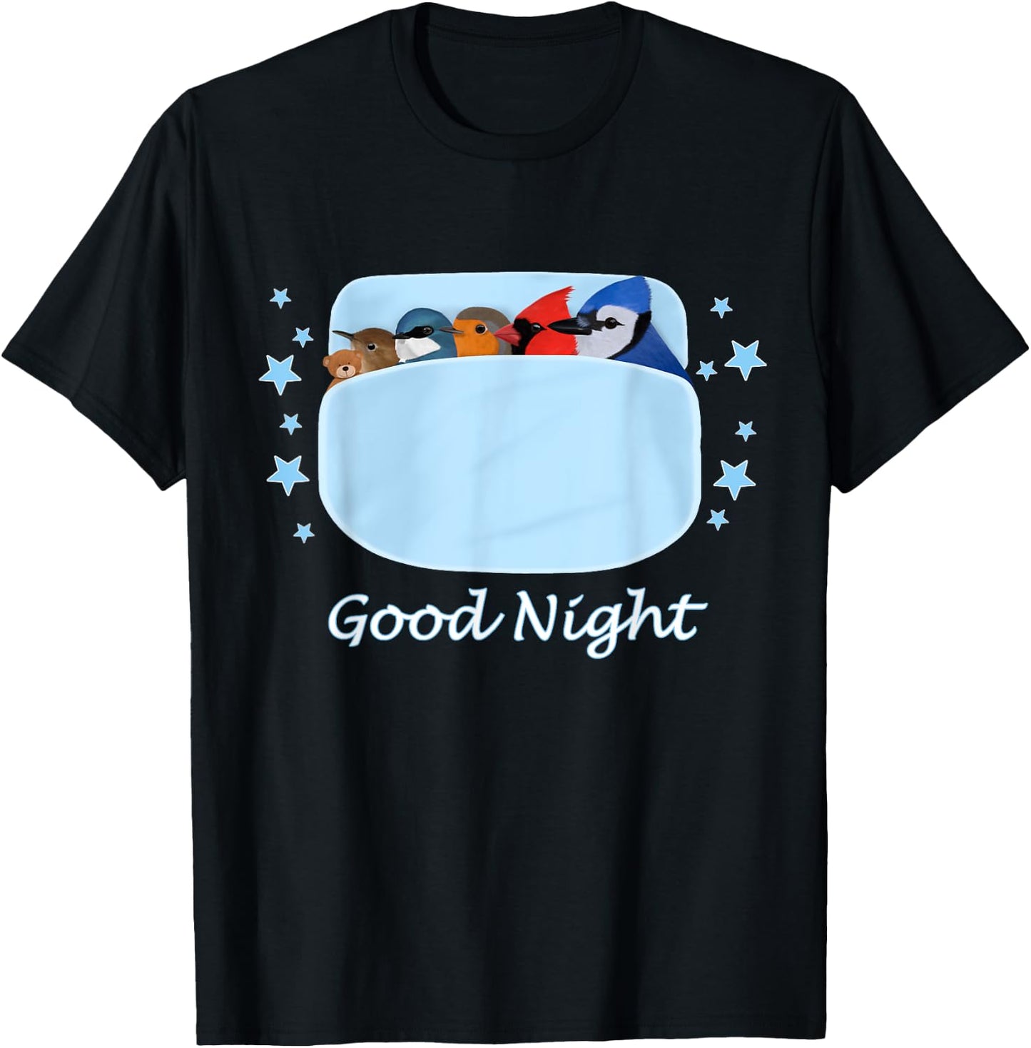 Blue Jay Cardinal Wren Teddy Bear Good Night Pyjamas Bird T-Shirt - T-Shirt | Black