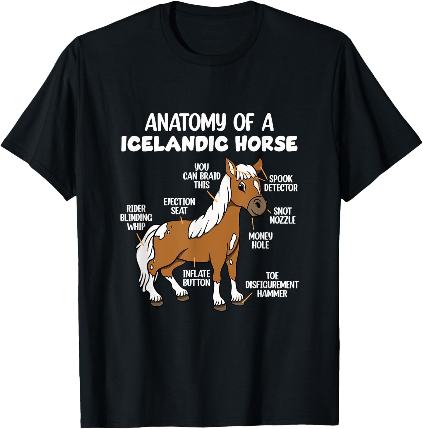 Icelandic Horse Design Anatomy Of A Icelandic Horse , -Adults, -Kids, Black, Small, Short Sleeve T-Shirt - T-Shirt | Black